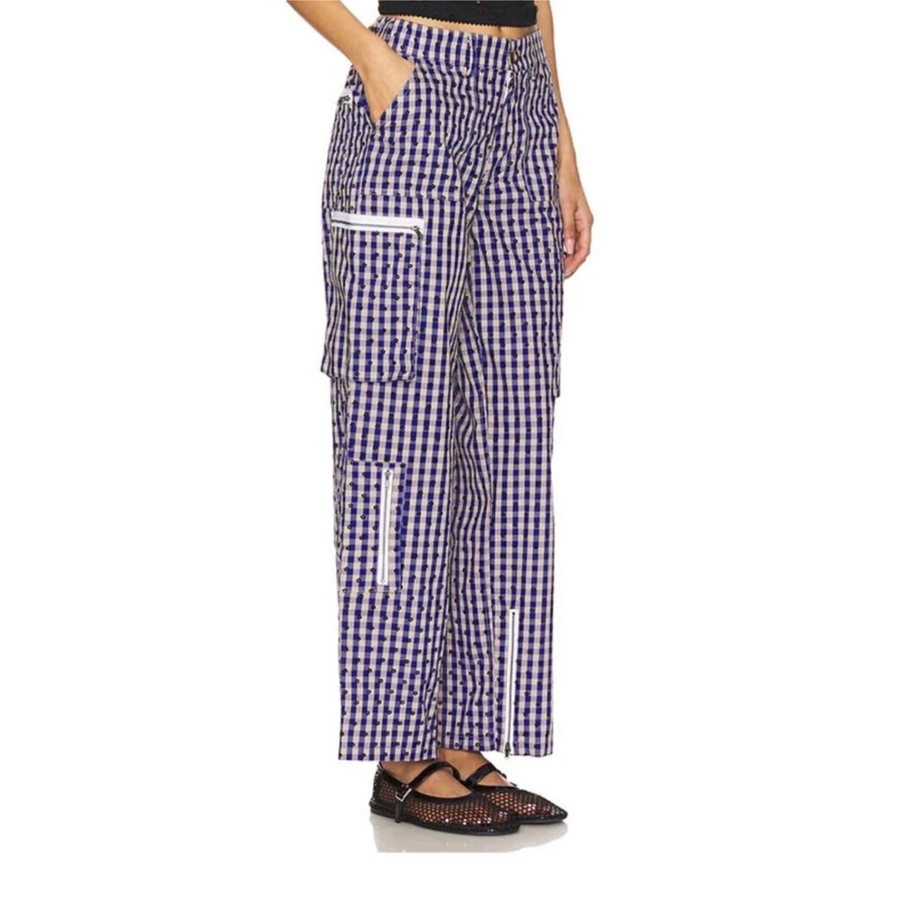 Danielle Guizio Rare Adrian Blue & White Gingham 100% Cotton Pant, size XS